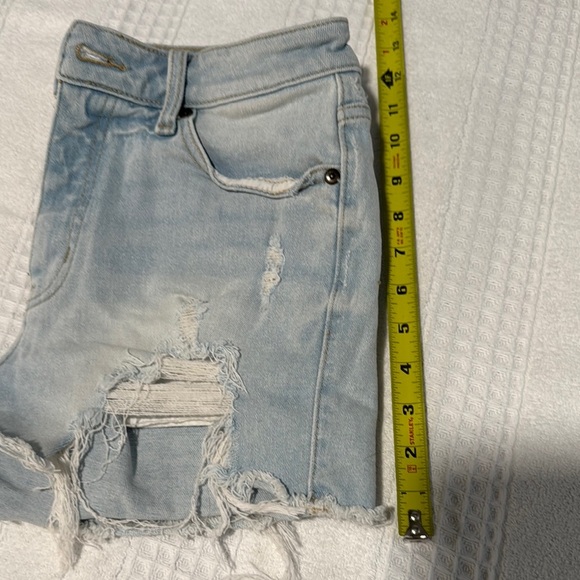 Blue High-Waisted Distressed Jean Shorts - Picture 6 of 7